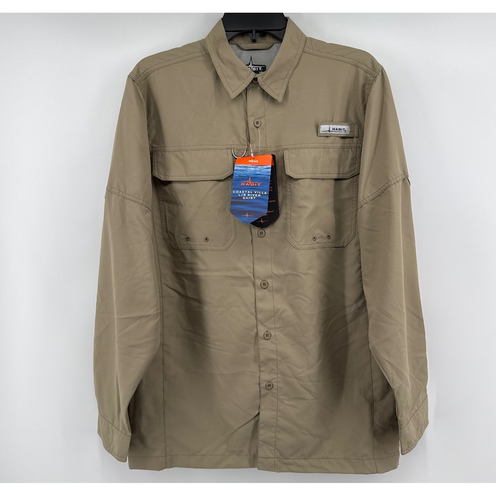 Habit Mens Coastal Villa River Shirt Coriander Tan Long Sleeve UPF S TS10614
